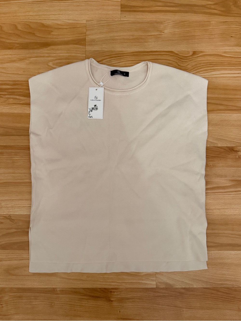 NWT LILLUSORY Cap Sleeve Fine Knit Sweater Top Beige Cream Small